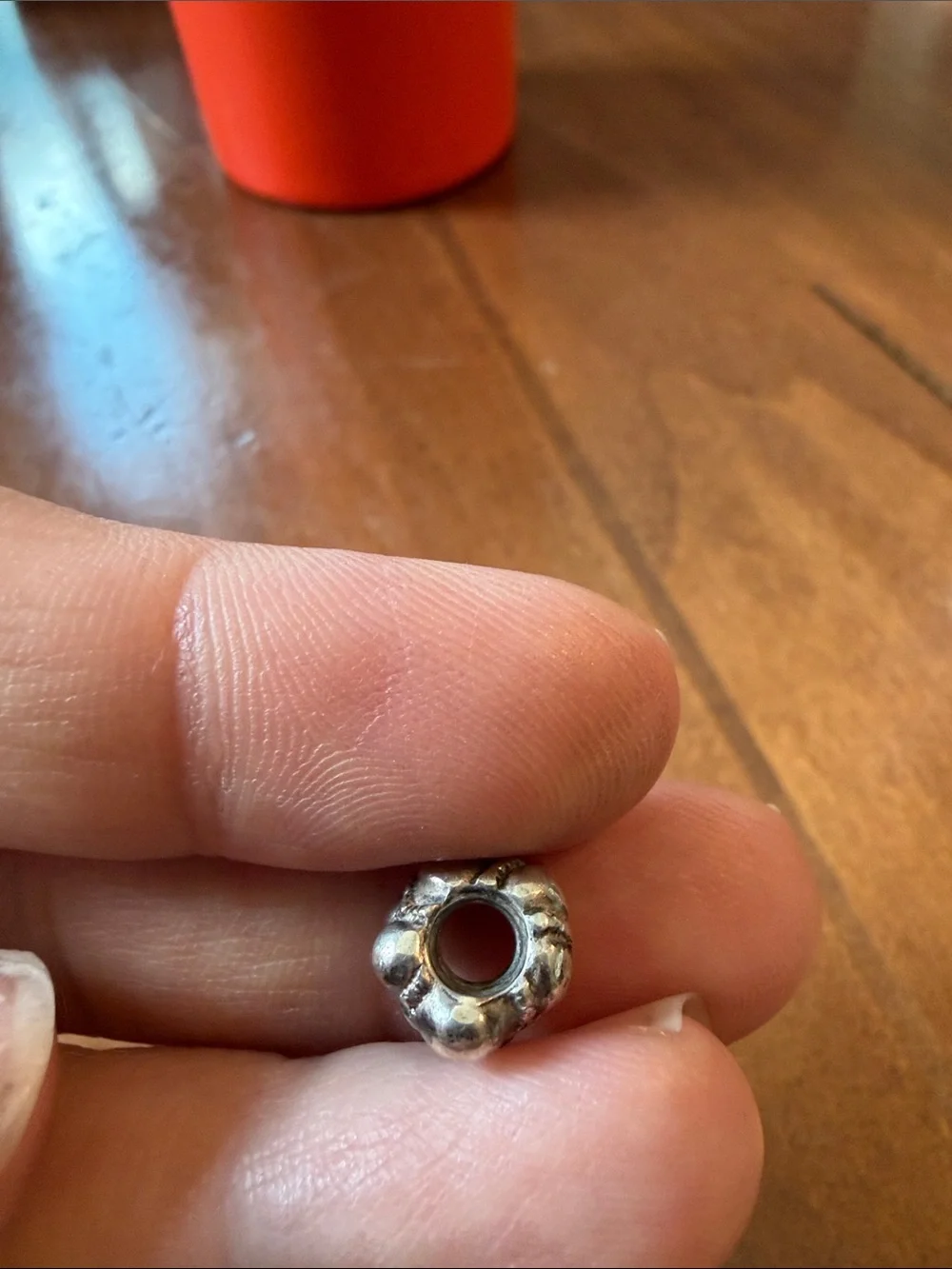 Pandora Silver-Tone Decorative Bead Charm with Subtle Gold Accents